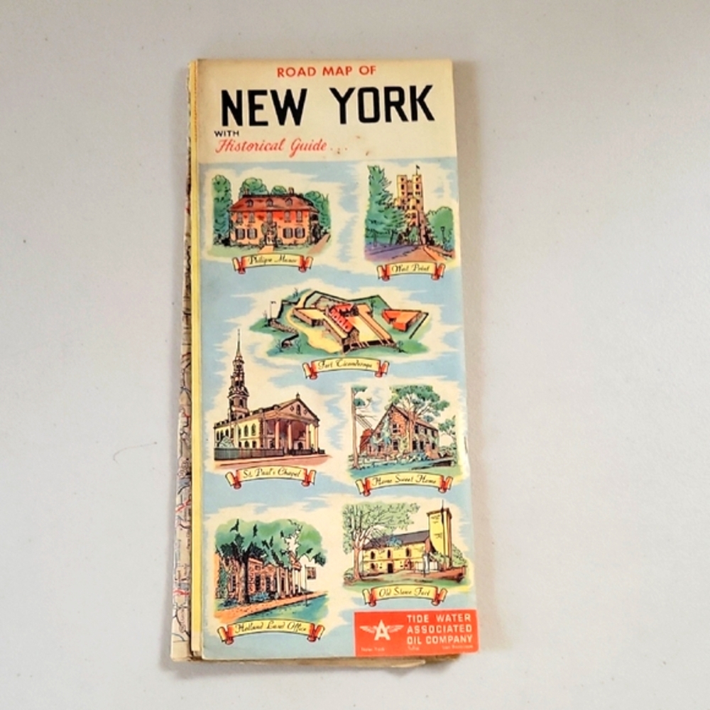 Vintage New York Road Map with Historical Guide